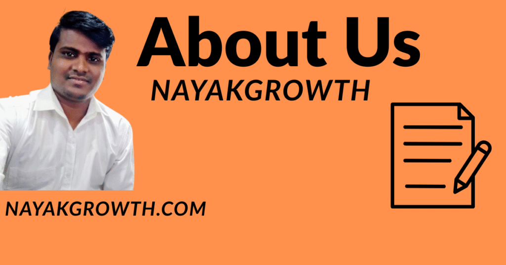 NayakGrowth About Us page illustration with PK Nayak focusing on latest news, jobs, finance, and motivation.