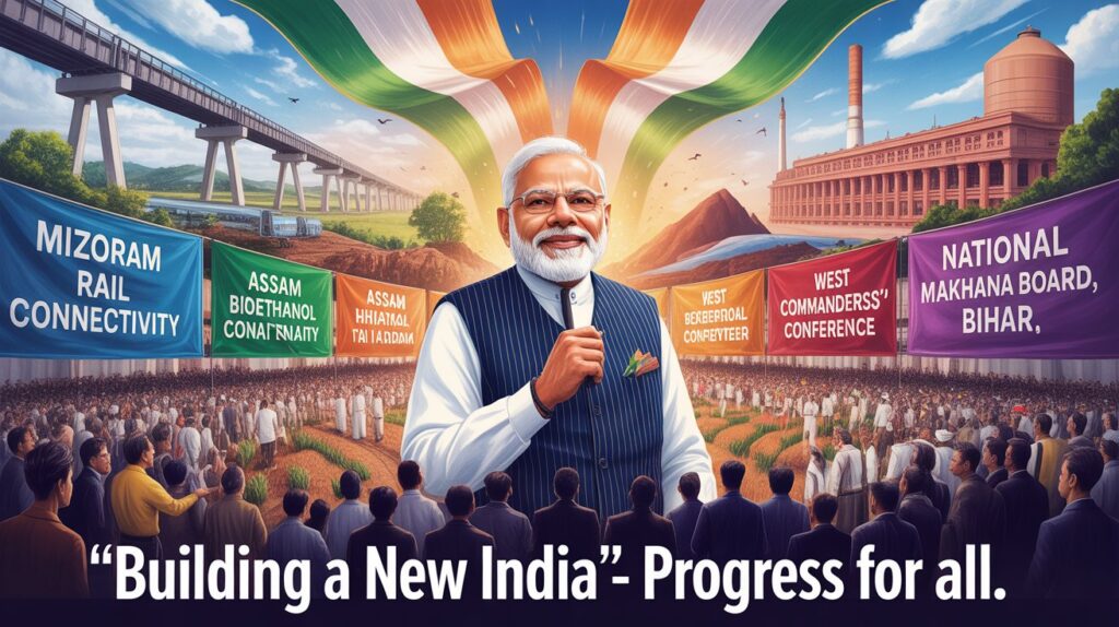 PM Modi visit 2025,” “Bihar Makhana Board,” “Mizoram rail project