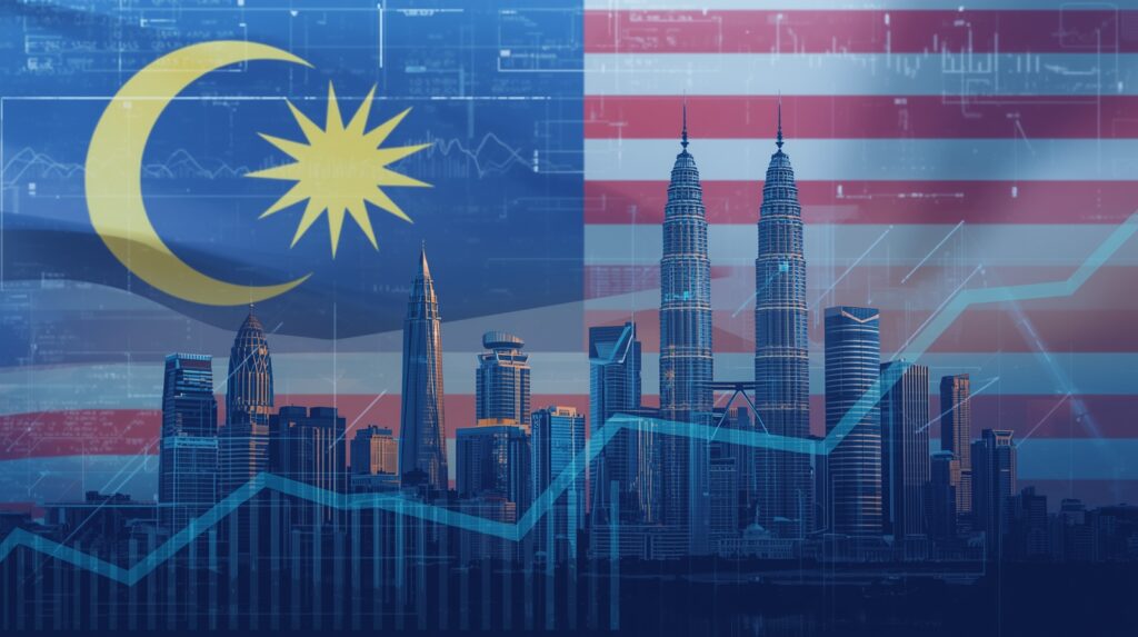 Kuala Lumpur skyline with Malaysian flag and financial charts representing Malaysia’s Budget 2026.”
