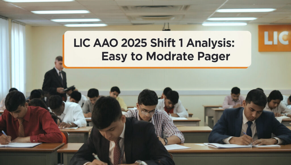 LIC AAO 2025 Shift 1 Prelims Exam Analysis – Students in Exam Hall, Section-wise Review