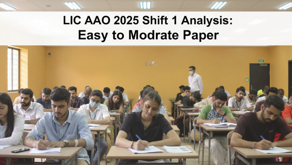 LIC AAO 2025 Shift 1 Prelims Exam Analysis – Students in Exam Hall, Section-wise Review