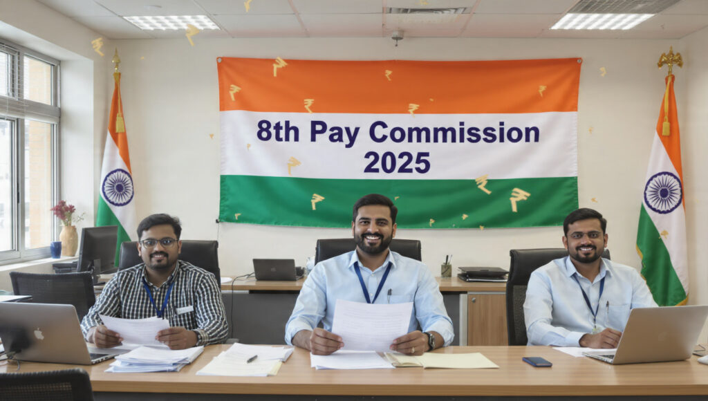 8th Pay Commission 2025 updates showing salary and pension hike for Indian government employees