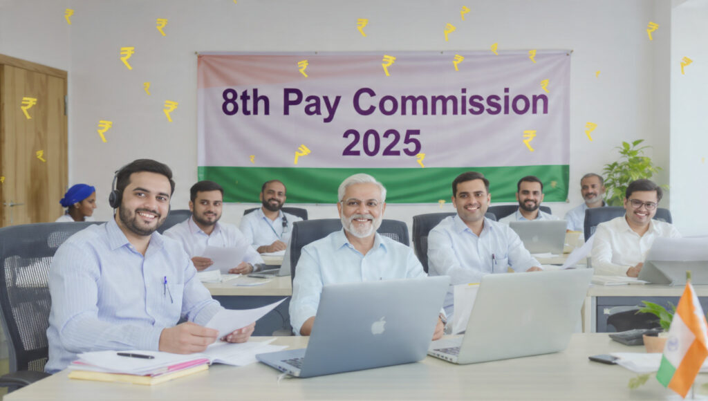 8th Pay Commission 2025 updates showing salary and pension hike for Indian government employees