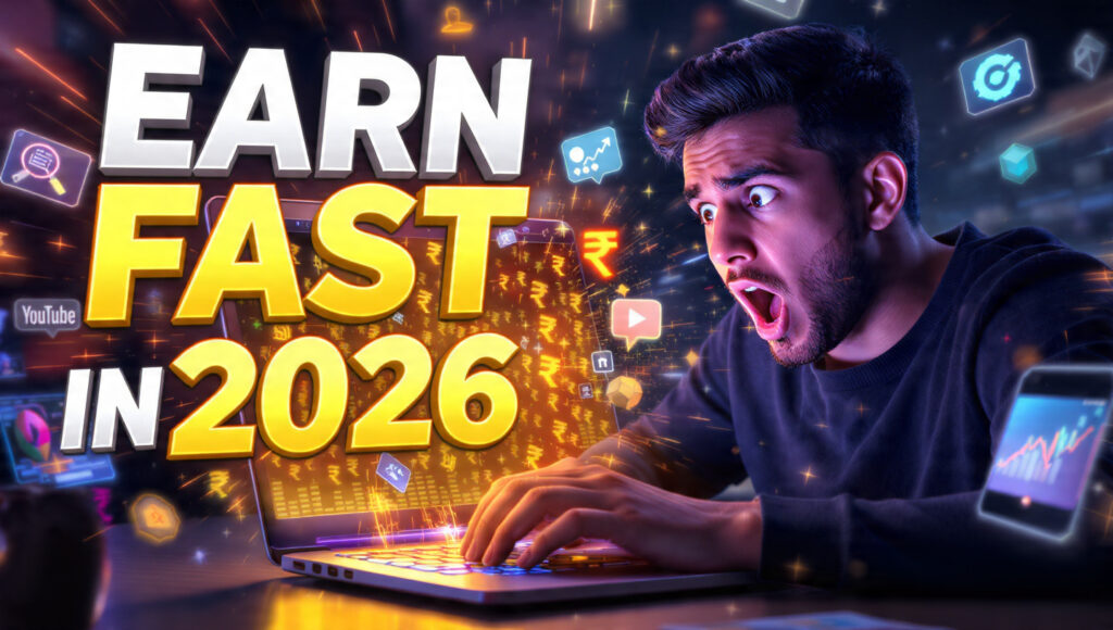 Surprised man focused on laptop screen